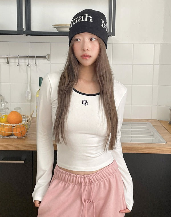 韓國 muahmuah 刺繡LOGO 圓領 配色 長袖T恤  (現貨+預購)
