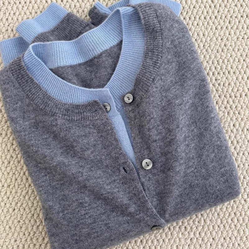 🆕新品上架💖【梨花瑪雅】早秋chic灰色假兩件撞色獨特別緻針織薄外套