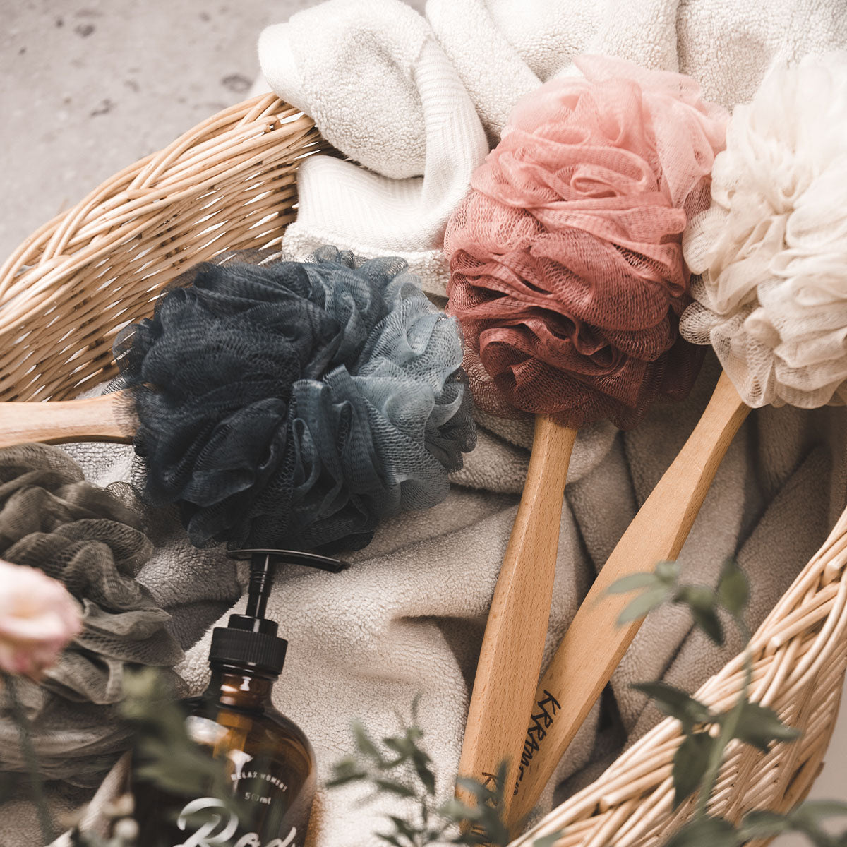 크라멜 그라데이션 긴 너도밤나무 손잡이 목욕 꽃 시리즈