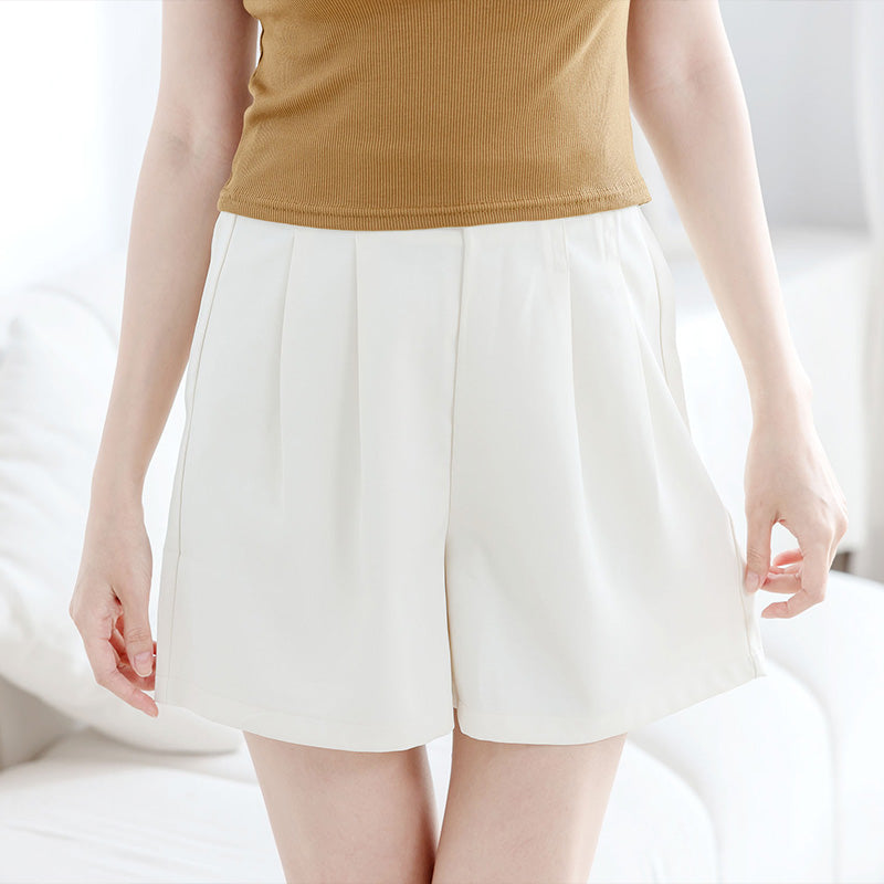 🆕新品上架【梨花瑪雅】 百搭時尚💕通勤氣質OL風高腰彈性收摺設計薄款西裝短褲(兩色)