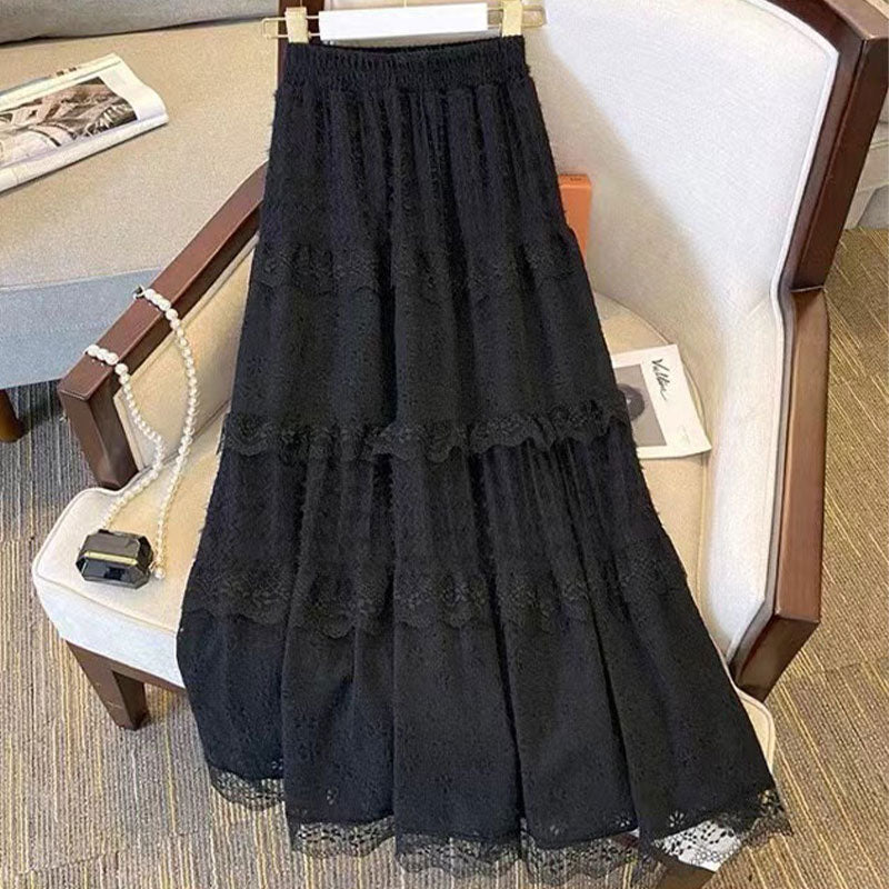 🆕新品上架💖【梨花瑪雅】 秋冬氣質百搭絕美蕾絲修身A字傘百長裙(兩色) F Size