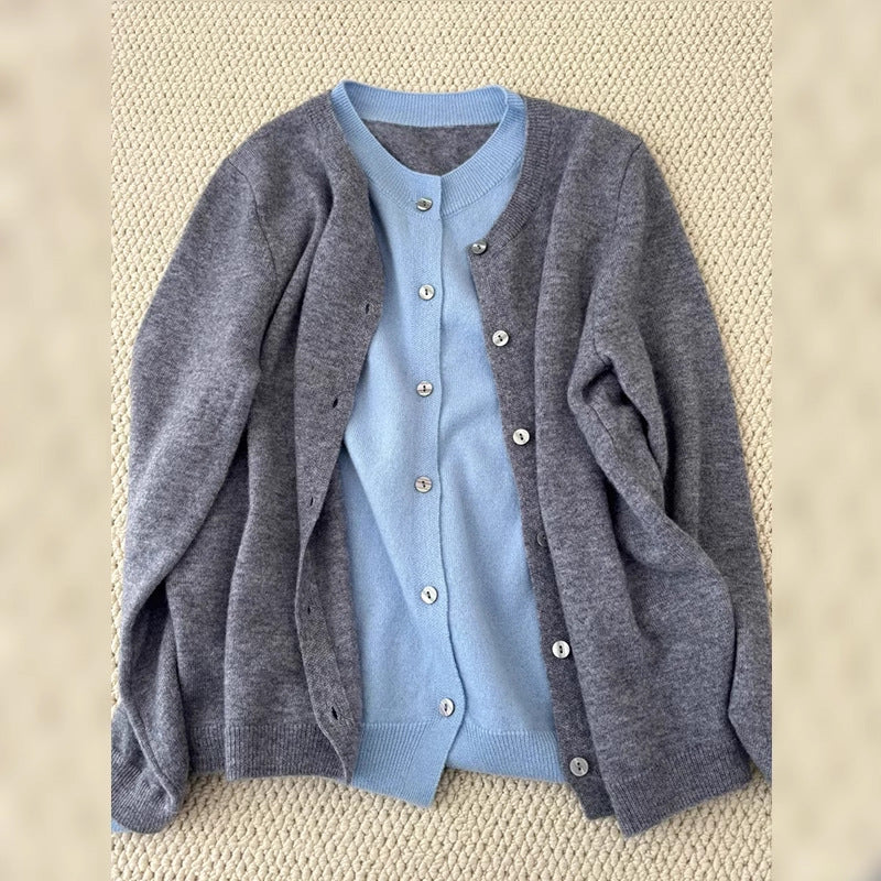 🆕新品上架💖【梨花瑪雅】早秋chic灰色假兩件撞色獨特別緻針織薄外套