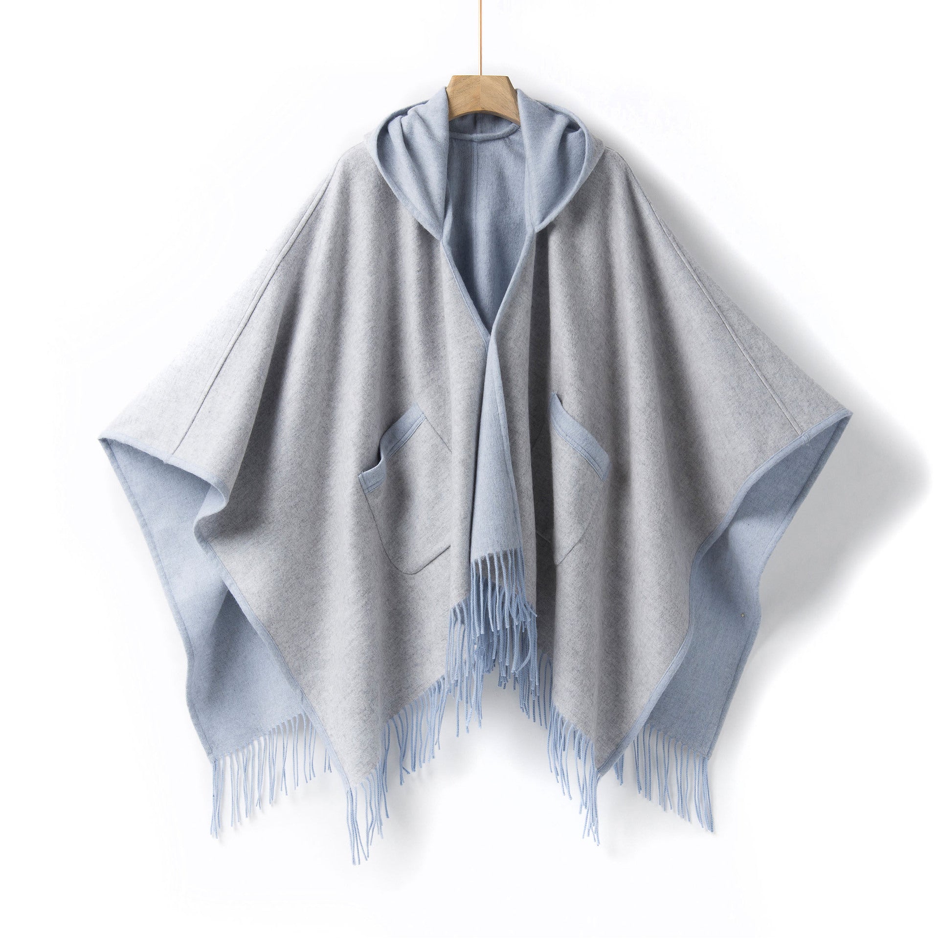 🆕新品上架💖【梨花瑪雅】秋冬新款🐏高級100%羊羔毛雙面斗篷連帽披肩外套(兩色)