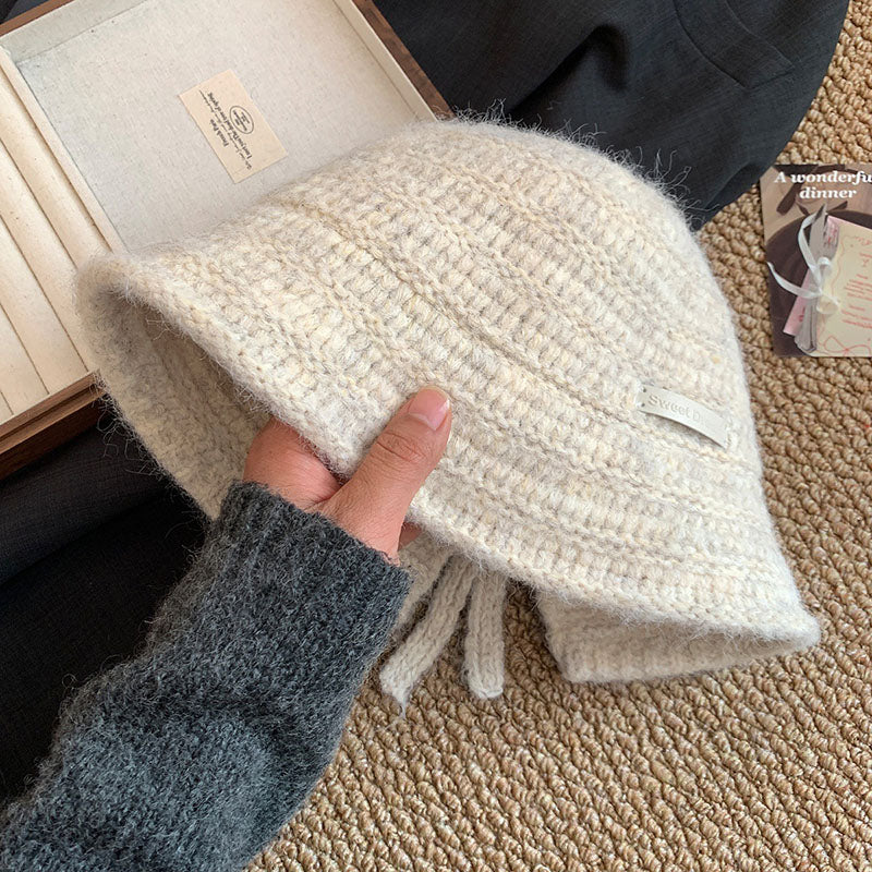 🆕新品上架💖【梨花瑪雅】💕韓系簡約美拉德皮標復古針織漁夫帽顯臉小(5色)