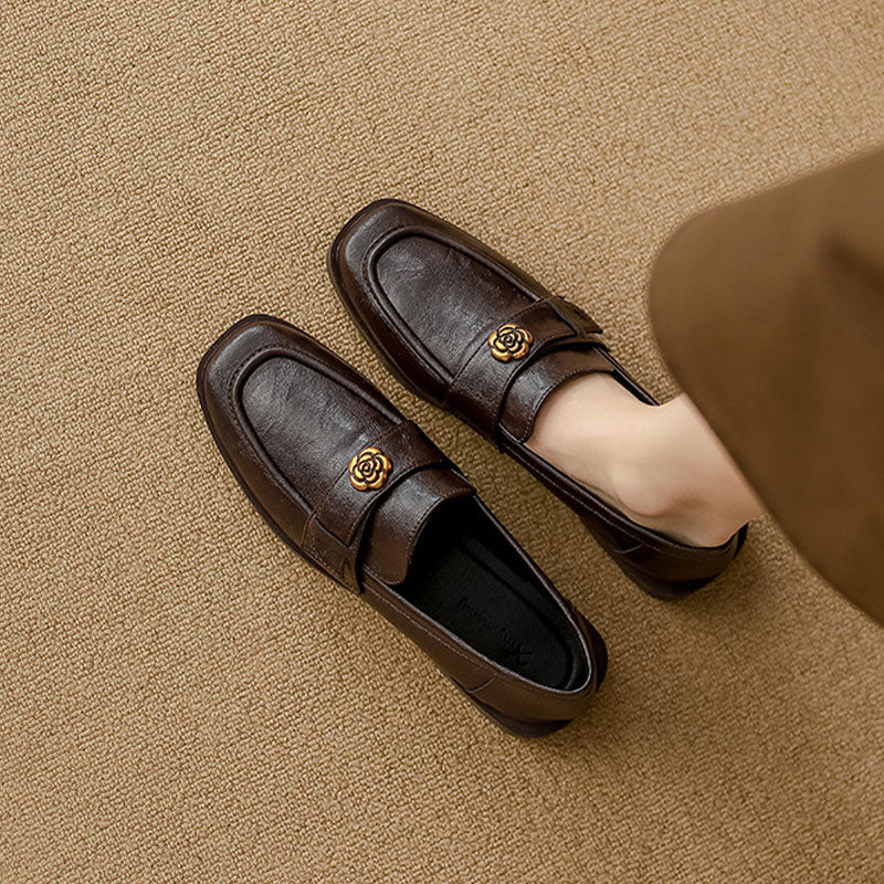 🆕新品上架💖【梨花瑪雅】🎠英倫復古玫瑰金釦樂福豆豆平底皮鞋(2色)尺寸齊全🤞寵愛自己