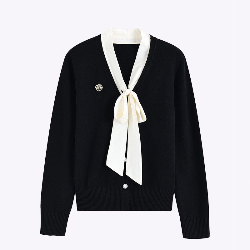 💜新品上架【梨花瑪雅】法式氣質 V 領蝴蝶結綁帶顯白名媛風修身顯瘦針織衫(兩色)