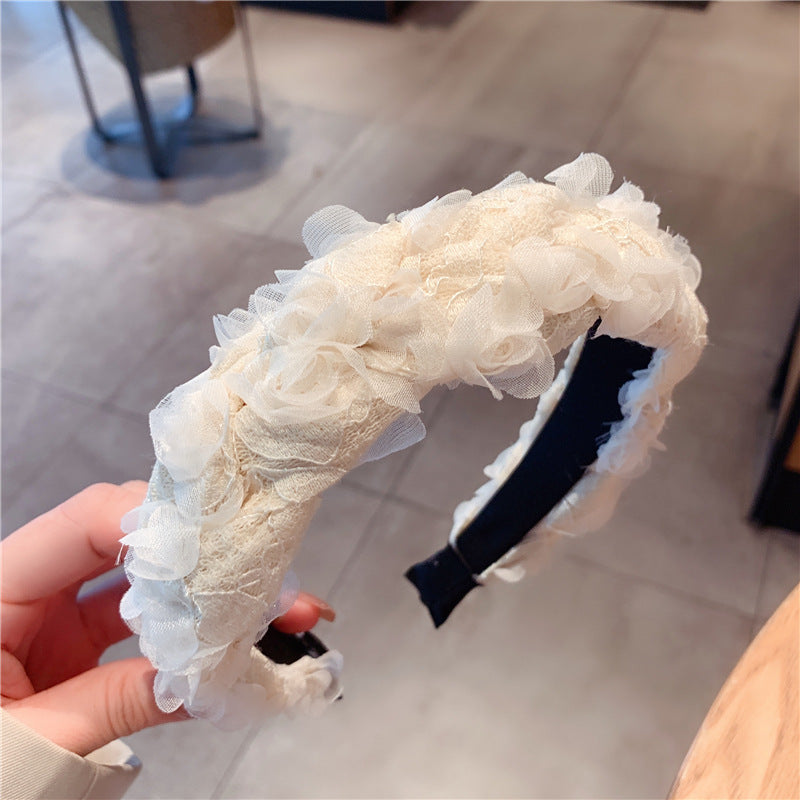 🆕新品上架【梨花瑪雅】💖韓風INS溫柔高顱頂甜美蕾絲玫瑰花朵髮箍(3色)