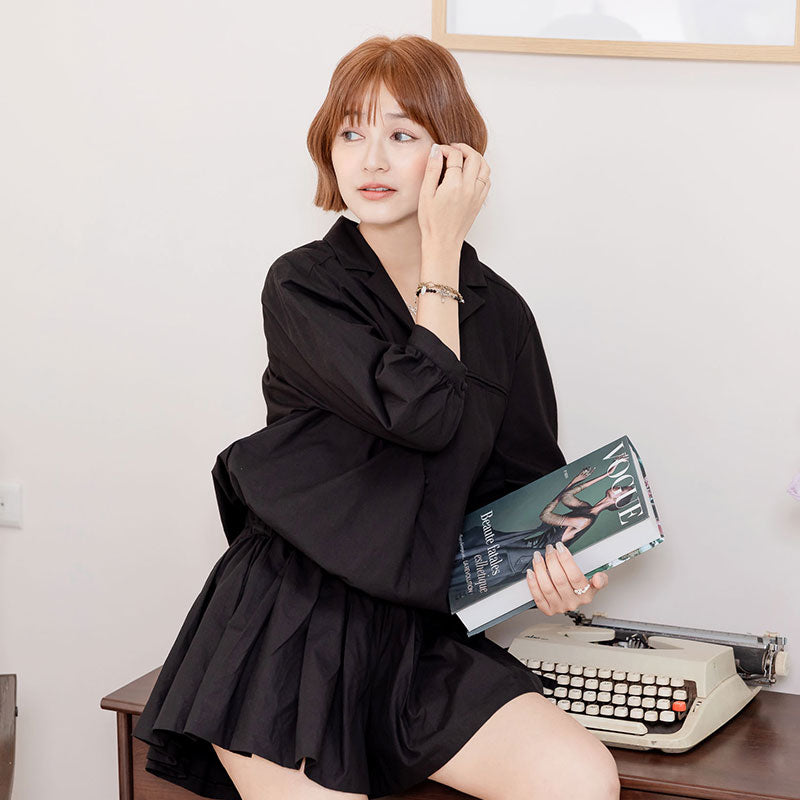 💖新品上架【梨花瑪雅】韓國設計自訂款高級感小眾百摺親膚繫帶連身褲裙(2色)