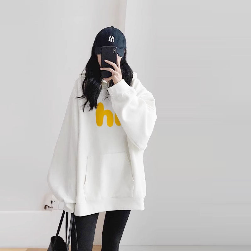 🆕新品上架💖【梨花瑪雅】百搭慵懶閒連連帽英文Hi寬鬆長板T恤(2色)