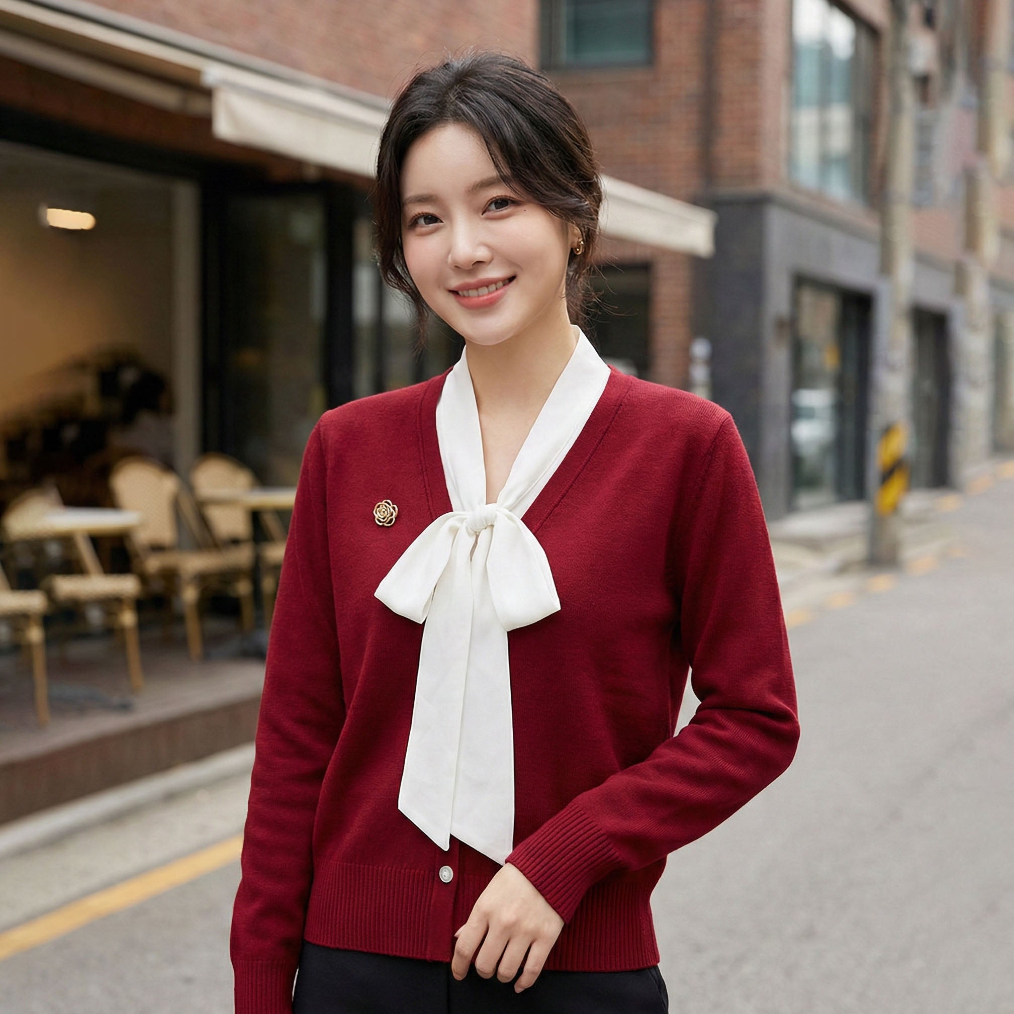 💜新品上架【梨花瑪雅】法式氣質 V 領蝴蝶結綁帶顯白名媛風修身顯瘦針織衫(兩色)