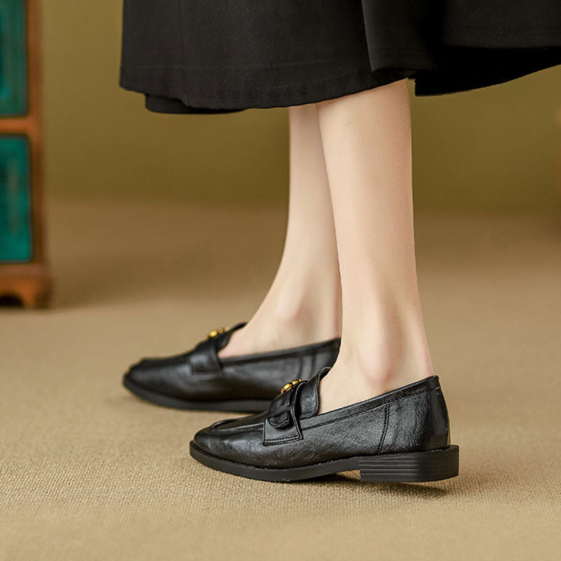 🆕新品上架💖【梨花瑪雅】🎠英倫復古玫瑰金釦樂福豆豆平底皮鞋(2色)尺寸齊全🤞寵愛自己