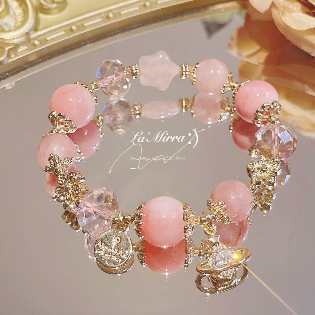 🆕新品上架【梨花瑪雅】🍑蜜桃烏龍高級感百搭星空水晶手鍊(3色)