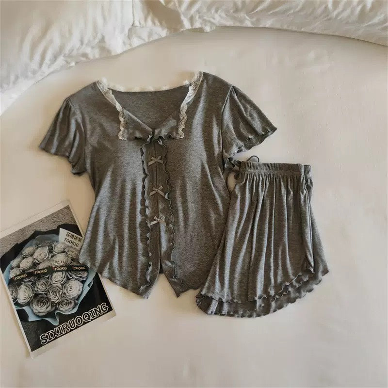 新品上架💕【LIHUA MAYA】採購推薦莫代爾固定胸墊舒柔短袖睡衣家居服套裝(4色)