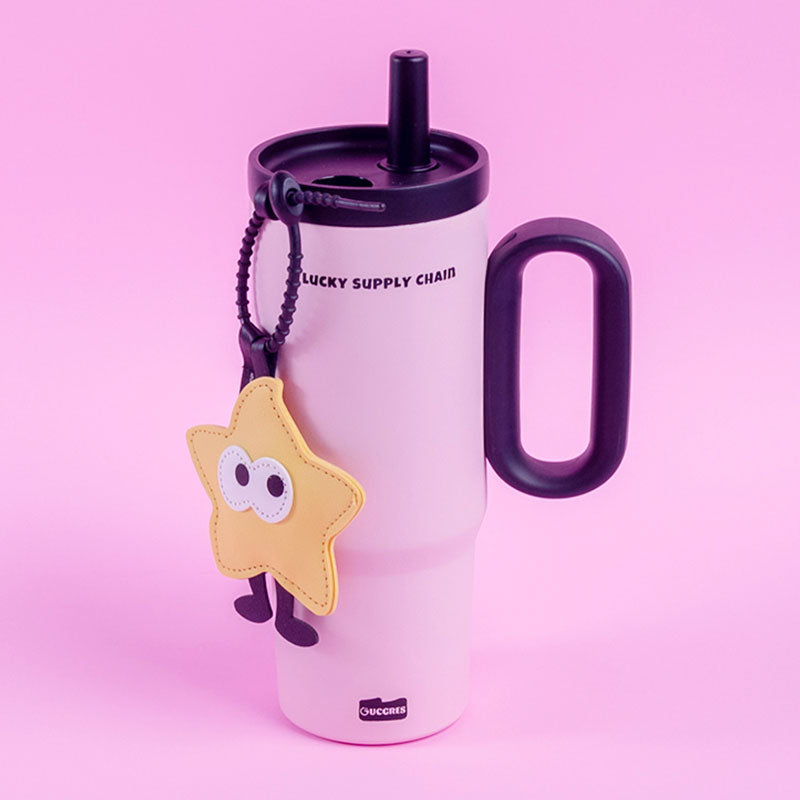 🆕新品上架【梨花瑪雅】大容量把手式底層防滑星星掛飾不銹鋼幕色保溫杯(3色可選)💕情人禮物,生日,閨蜜禮物禮物