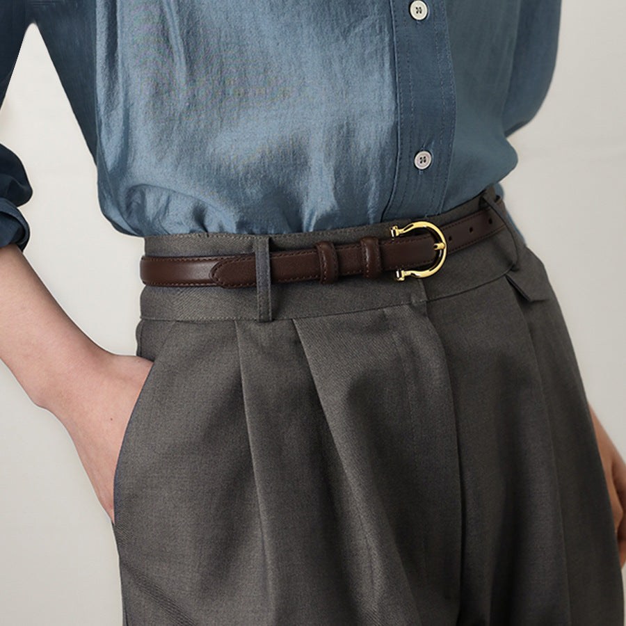 🆕新品上架💖【梨花瑪雅】🎠法式貴族馬蹄金釦真皮高級感細皮帶(3色)