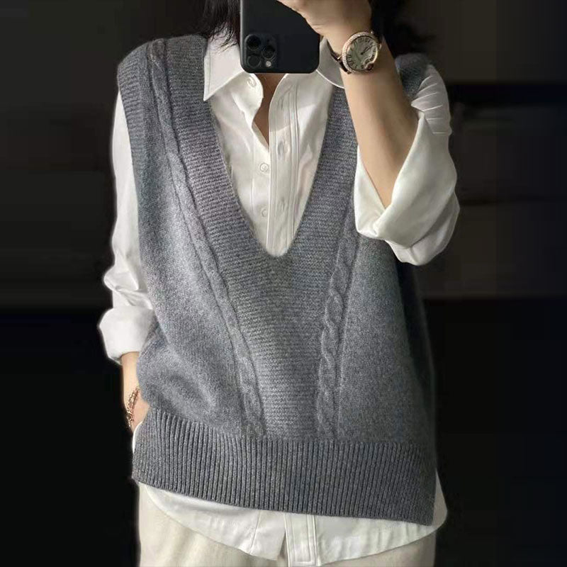 🆕新品上架【梨花瑪雅】早秋新款🐑🐏羊毛衫馬甲領V領疊穿寬鬆復古背心(3色)🤞