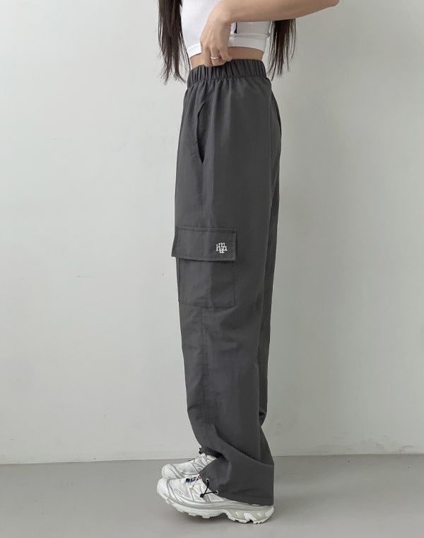 muahmuah 싱글 포켓 카고 엘라스틱 와이드 레그 팬츠
