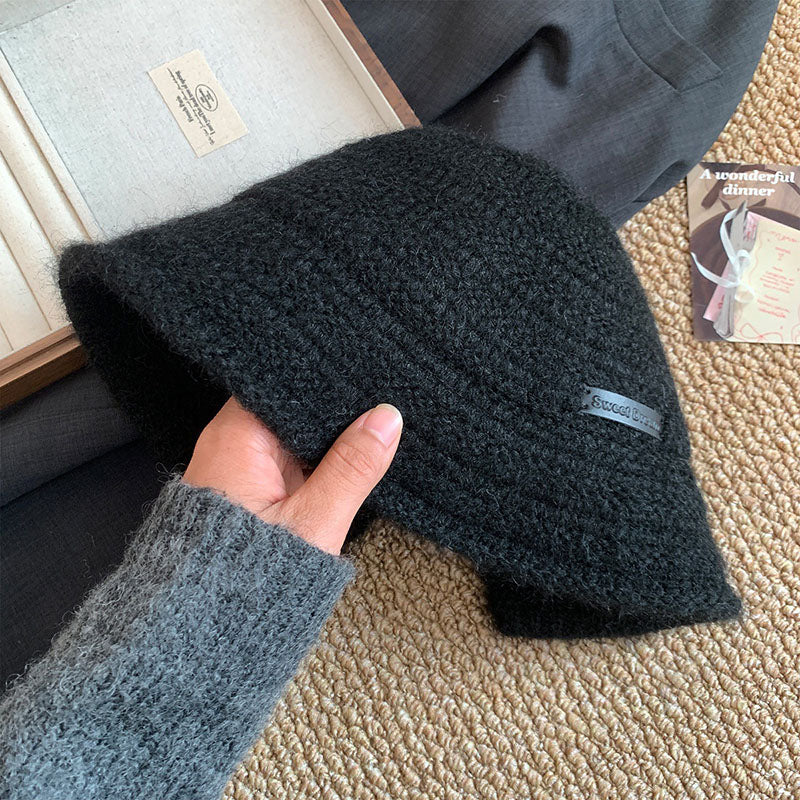 🆕新品上架💖【梨花瑪雅】💕韓系簡約美拉德皮標復古針織漁夫帽顯臉小(5色)