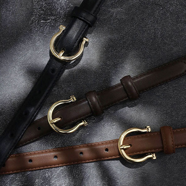 🆕新品上架💖【梨花瑪雅】🎠法式貴族馬蹄金釦真皮高級感細皮帶(3色)