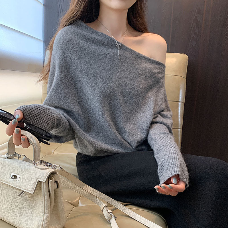 🆕新品上架💖【梨花瑪雅】🔥親膚溫柔法式慵懶斜肩針織上衣(4色)💖 韓國連線