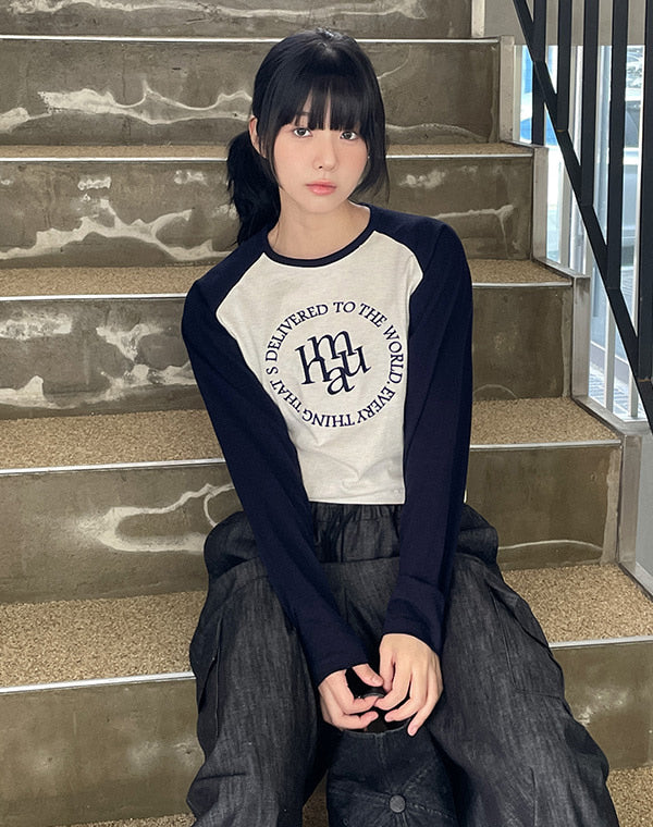 韓國 muahmuah LOGO縫線美式休閒薄長袖T恤 (現貨+預購)