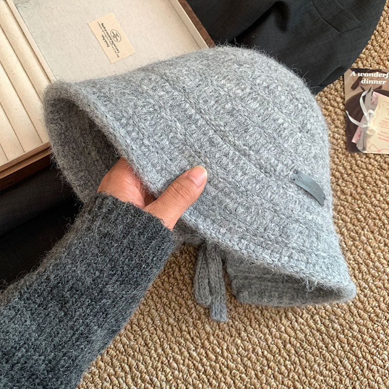 🆕新品上架💖【梨花瑪雅】💕韓系簡約美拉德皮標復古針織漁夫帽顯臉小(5色)