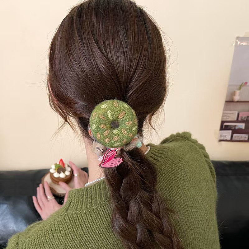 🆕新品上架【梨花瑪雅】(。♥‿♥。)甜心🍪毛線電話線不傷髮餅乾髮圈(5色)