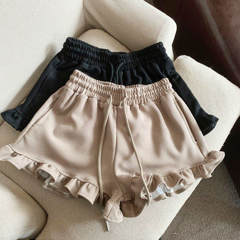 🆕新品上架💖【梨花瑪雅】木耳邊棉質休閒高腰運動寬襬短褲(3色)