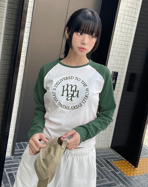 韓國 muahmuah LOGO縫線美式休閒薄長袖T恤 (現貨+預購)