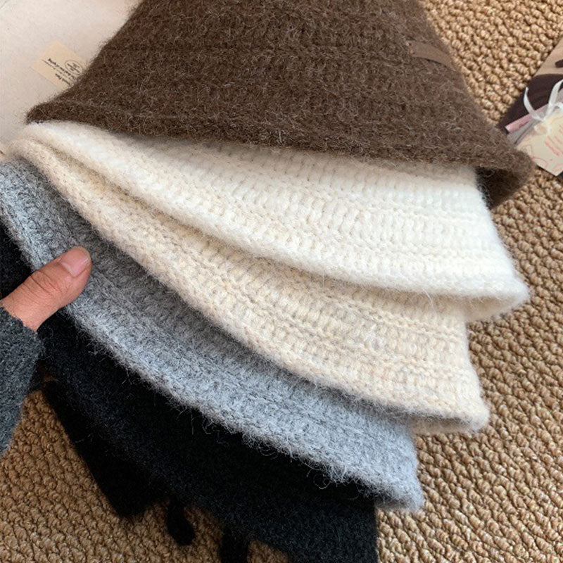 🆕新品上架💖【梨花瑪雅】💕韓系簡約美拉德皮標復古針織漁夫帽顯臉小(5色)