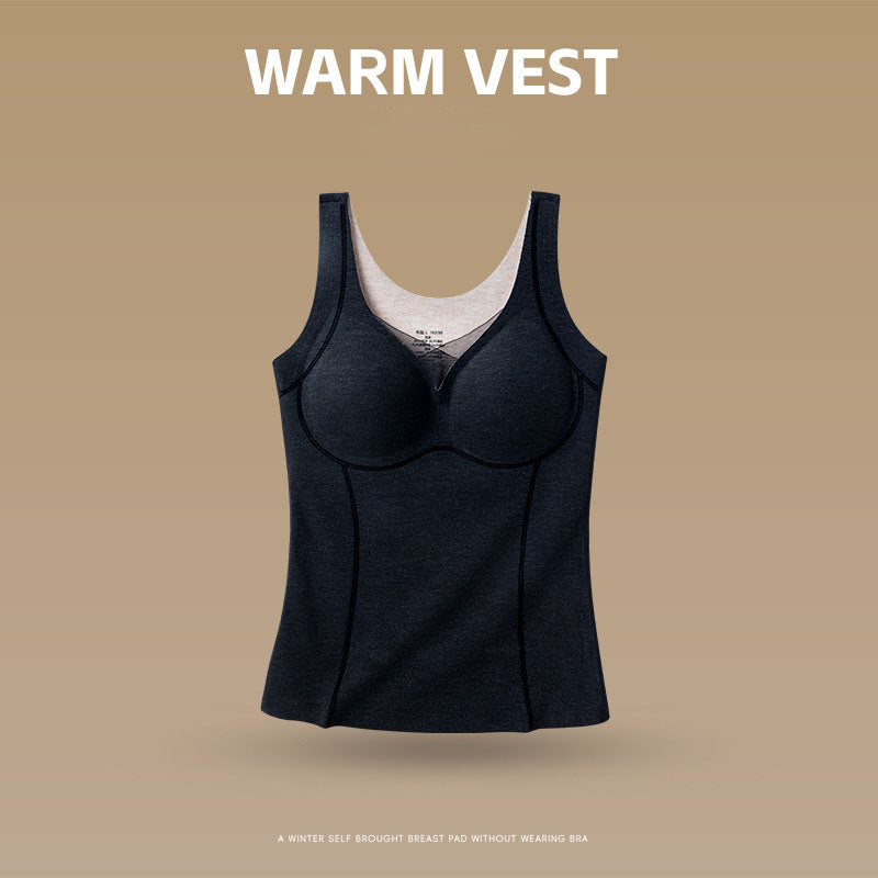 🆕新品上架💖【梨花瑪雅】🔥羊絨蠶絲V領網紗加厚內搭無痕保暖附胸墊塑身背心(6色)