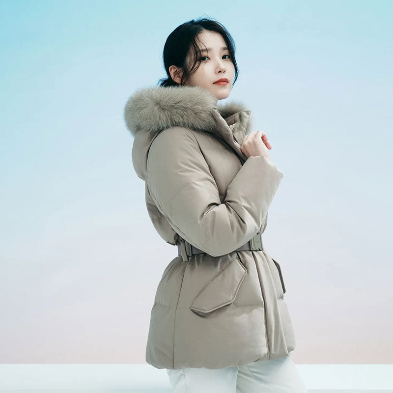 🆕新品上架【梨花娘】韓國品牌BLACKYAK IU代言狐狸毛領中長款釦環腰帶極地羽絨外套(4色)