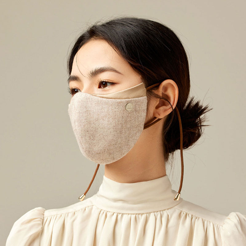 🆕新品上架💖【梨花瑪雅】💕澳洲羊毛拼接絲質保暖防風透氣修飾臉型口罩(4色)