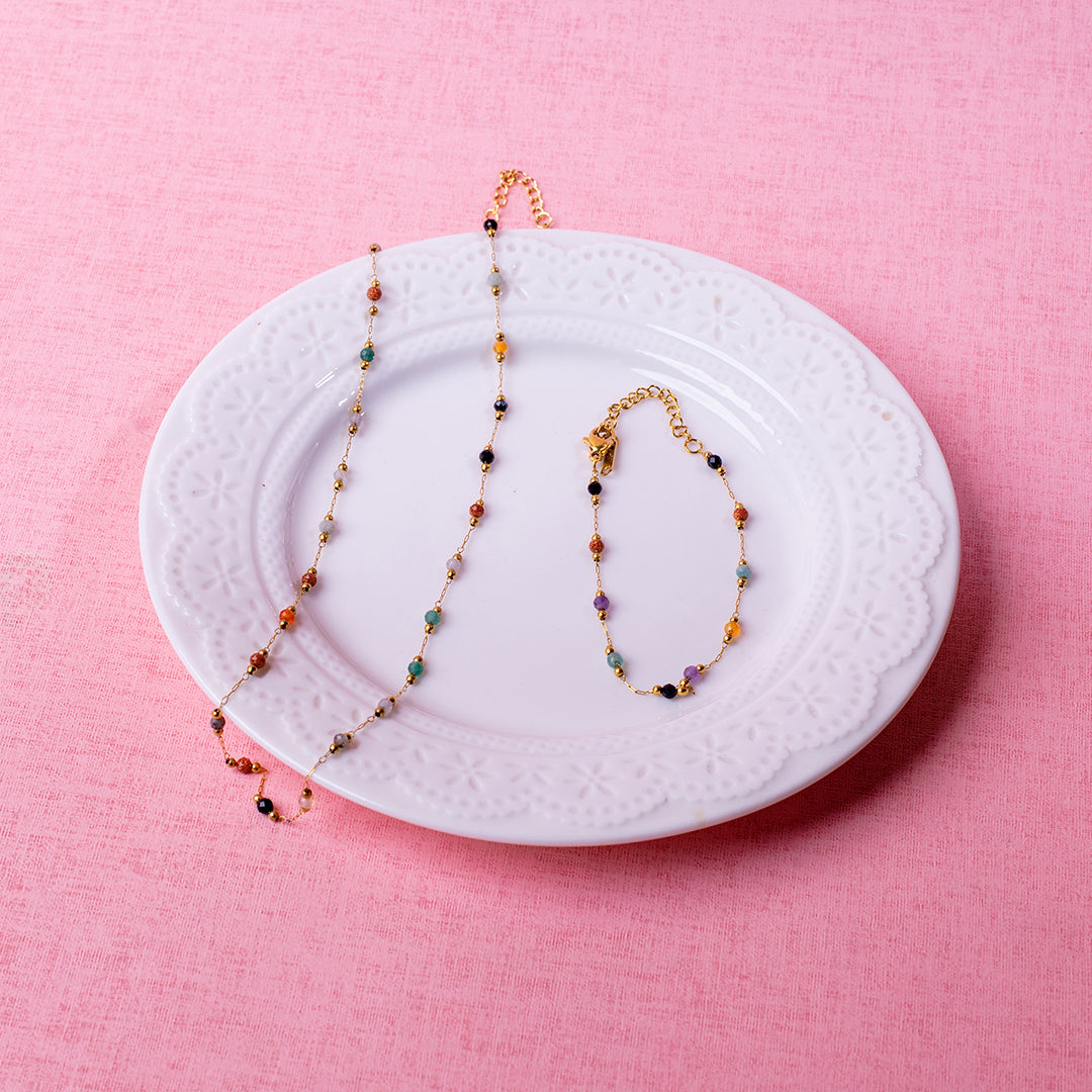 🆕新品上架【梨花瑪雅】💖實拍選品氣質925純銀鍍金天然石鈦鋼拼接隔珠手鍊及鎖骨練