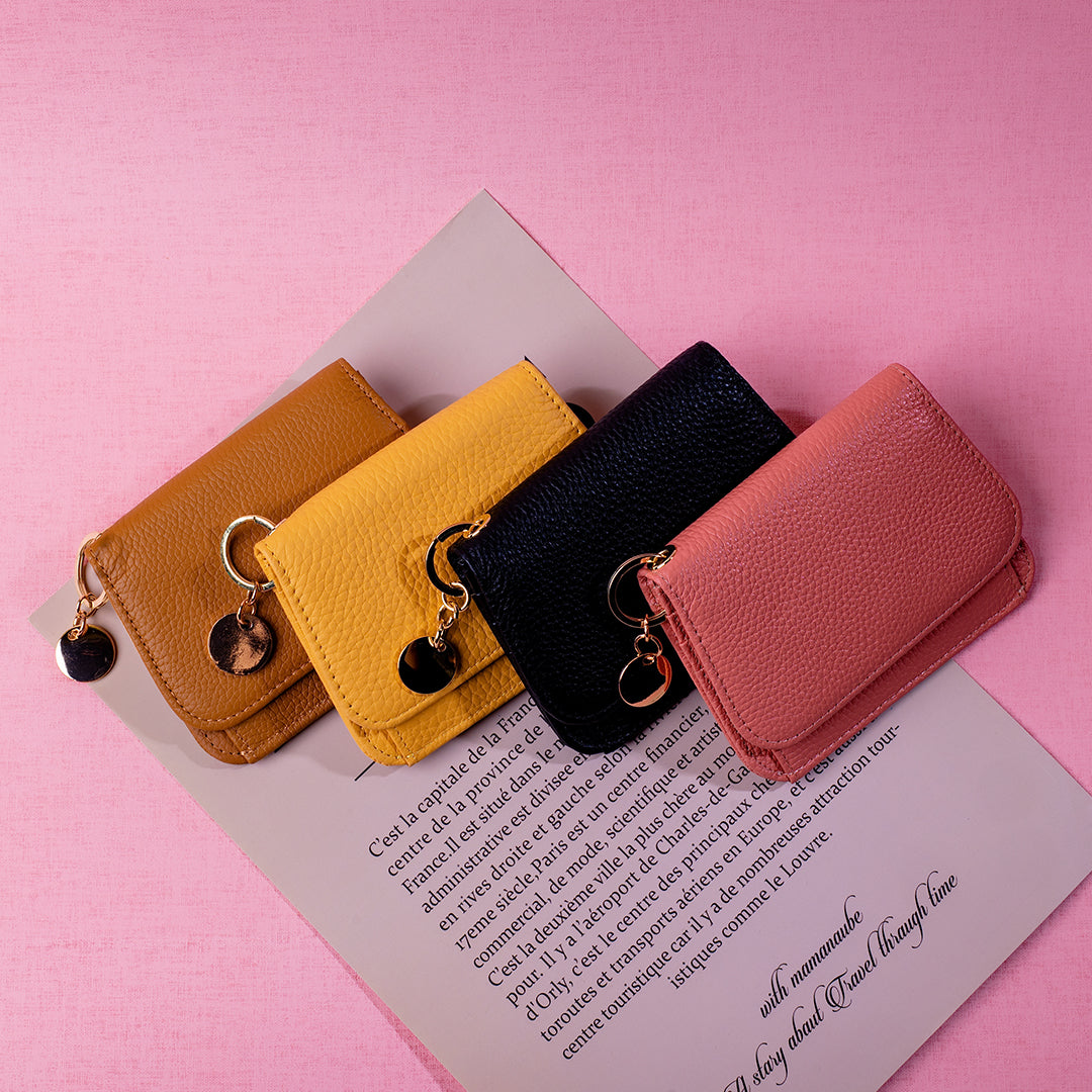 💖新品上架【梨花瑪雅】實拍選品比手機還小荔枝紋真皮金圓扣短版小皮夾(四色)