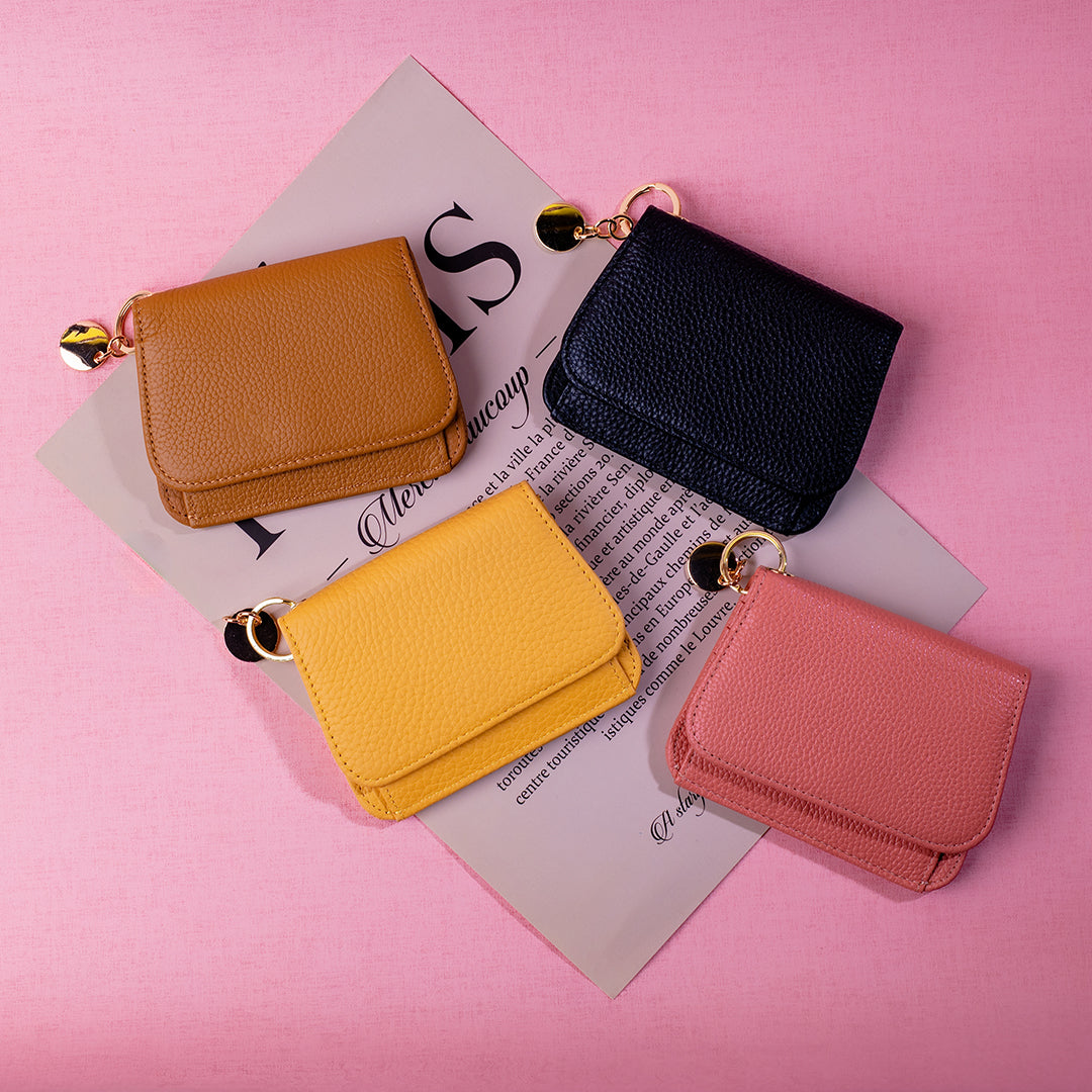 💖新品上架【梨花瑪雅】實拍選品比手機還小荔枝紋真皮金圓扣短版小皮夾(四色)