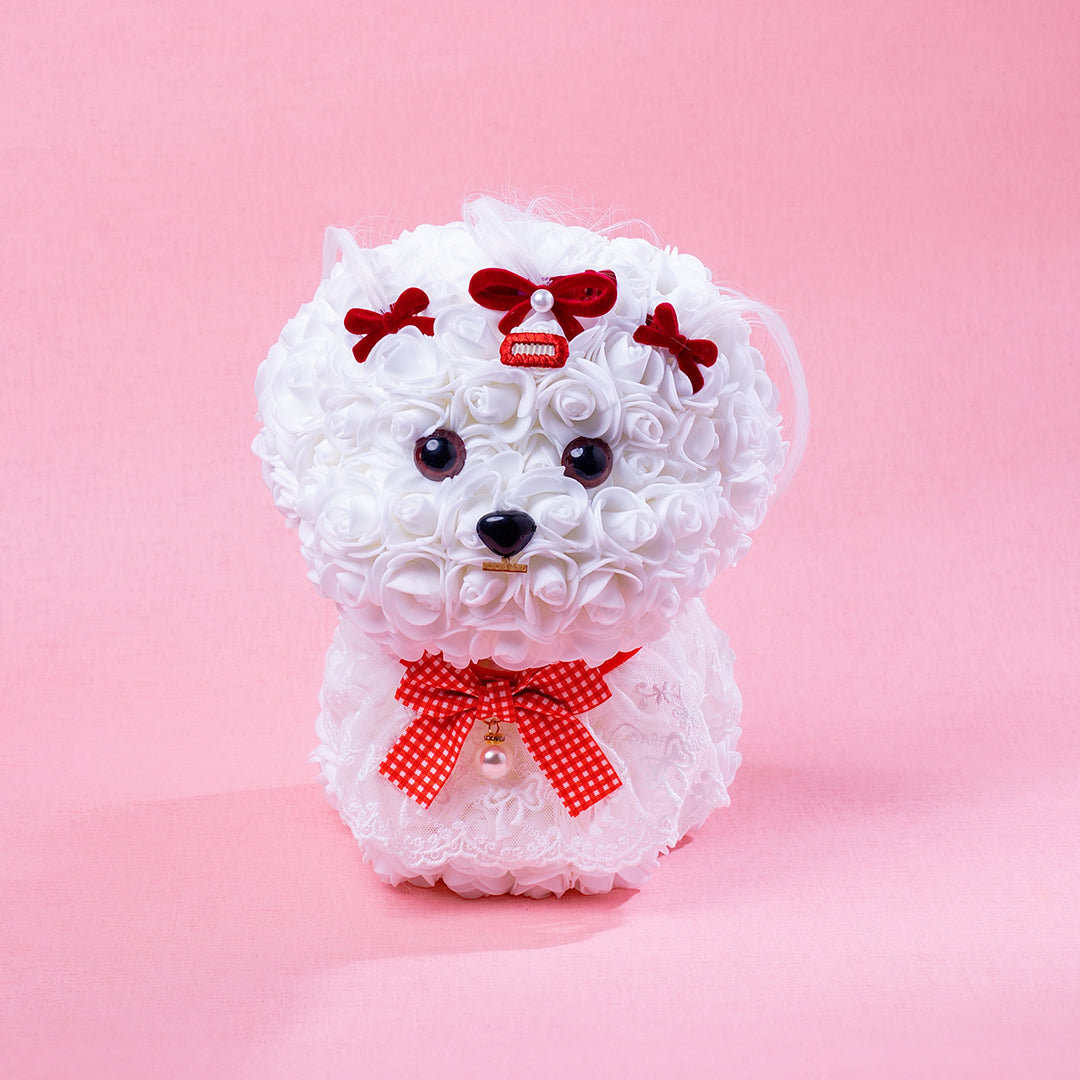 🆕新品上架【梨花瑪雅】🐩🐩爆瘦爆富 好事花生😍手作永生花馬爾濟斯小狗花束暖燈緞帶透明禮盒 閨蜜禮物,情人禮物(製作期約1周)