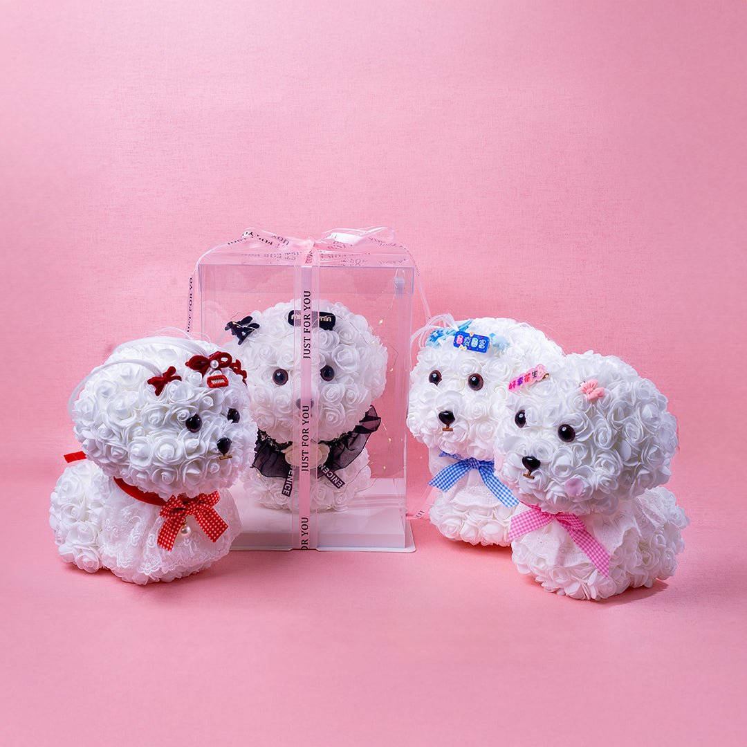 🆕新品上架【梨花瑪雅】🐩🐩爆瘦爆富 好事花生😍手作永生花馬爾濟斯小狗花束暖燈緞帶透明禮盒 閨蜜禮物,情人禮物(製作期約1周)