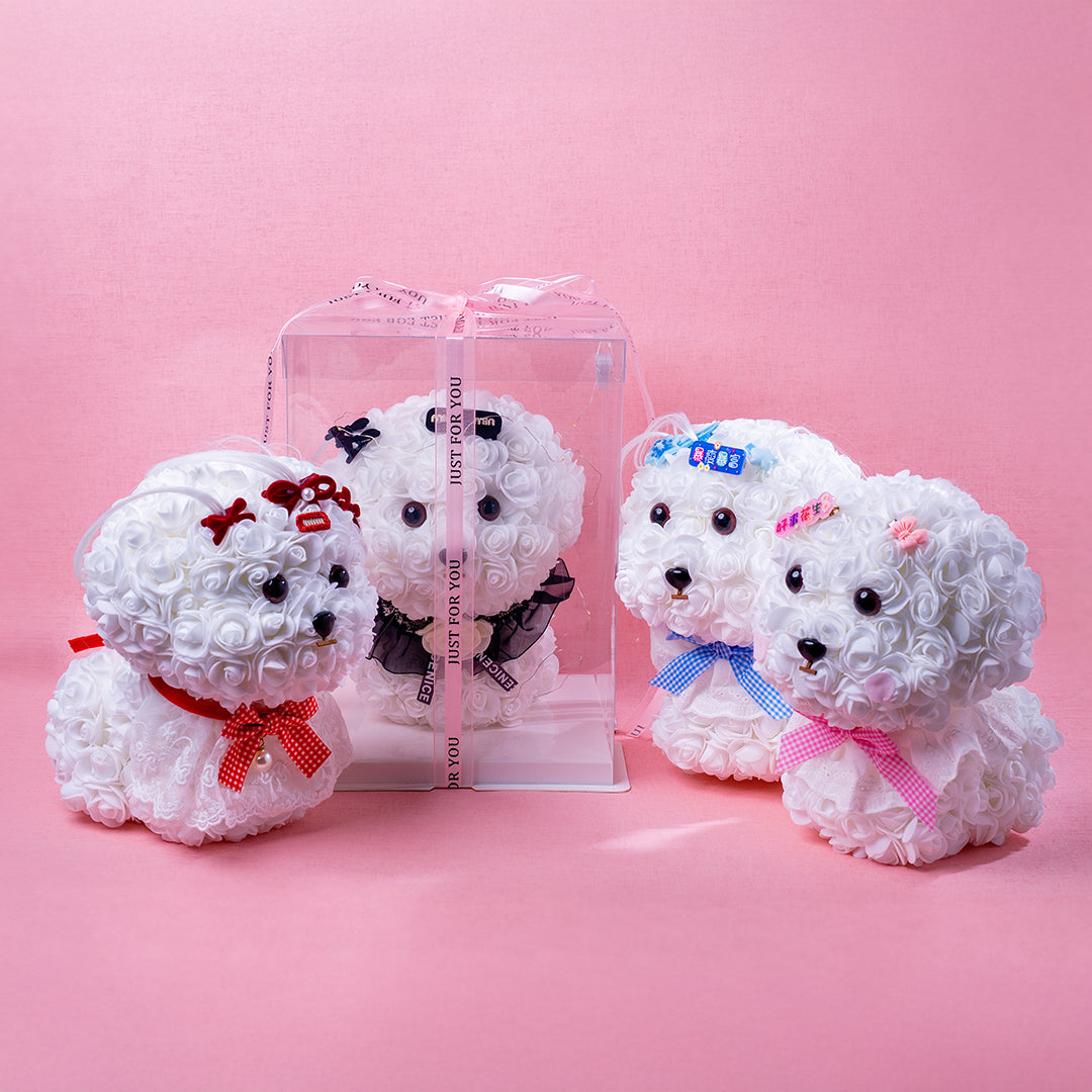 🆕新品上架【梨花瑪雅】🐩🐩爆瘦爆富 好事花生😍手作永生花馬爾濟斯小狗花束暖燈緞帶透明禮盒 閨蜜禮物,情人禮物(製作期約1周)