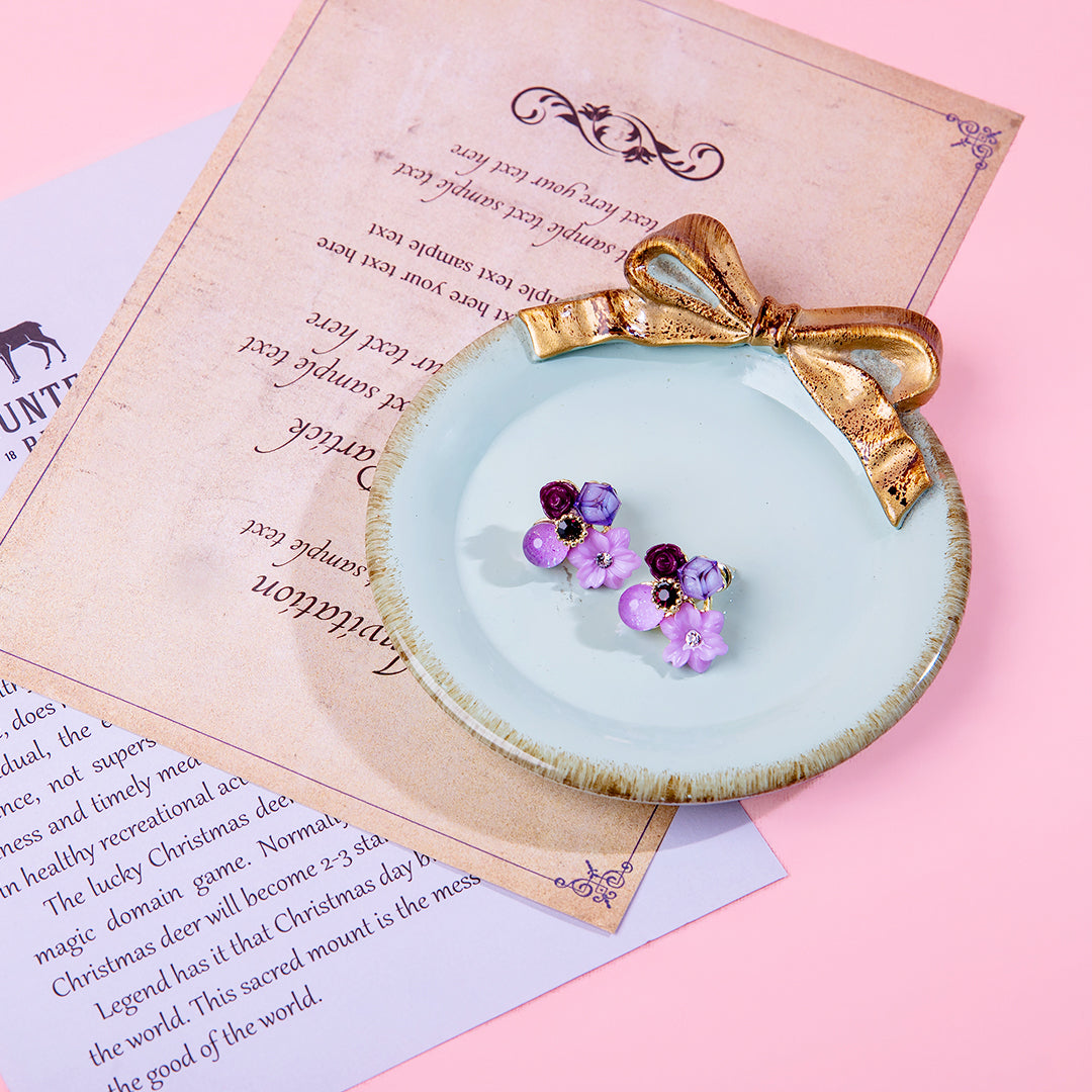 🆕新品上架【梨花瑪雅】💖溫柔復古甜美紫色水晶花朵925純銀針耳環