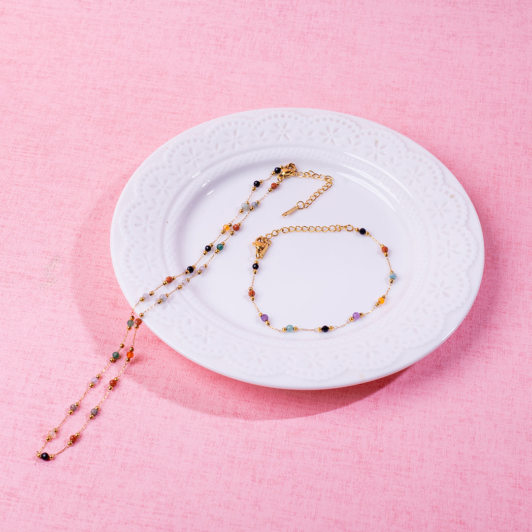 🆕新品上架【梨花瑪雅】💖實拍選品氣質925純銀鍍金天然石鈦鋼拼接隔珠手鍊及鎖骨練