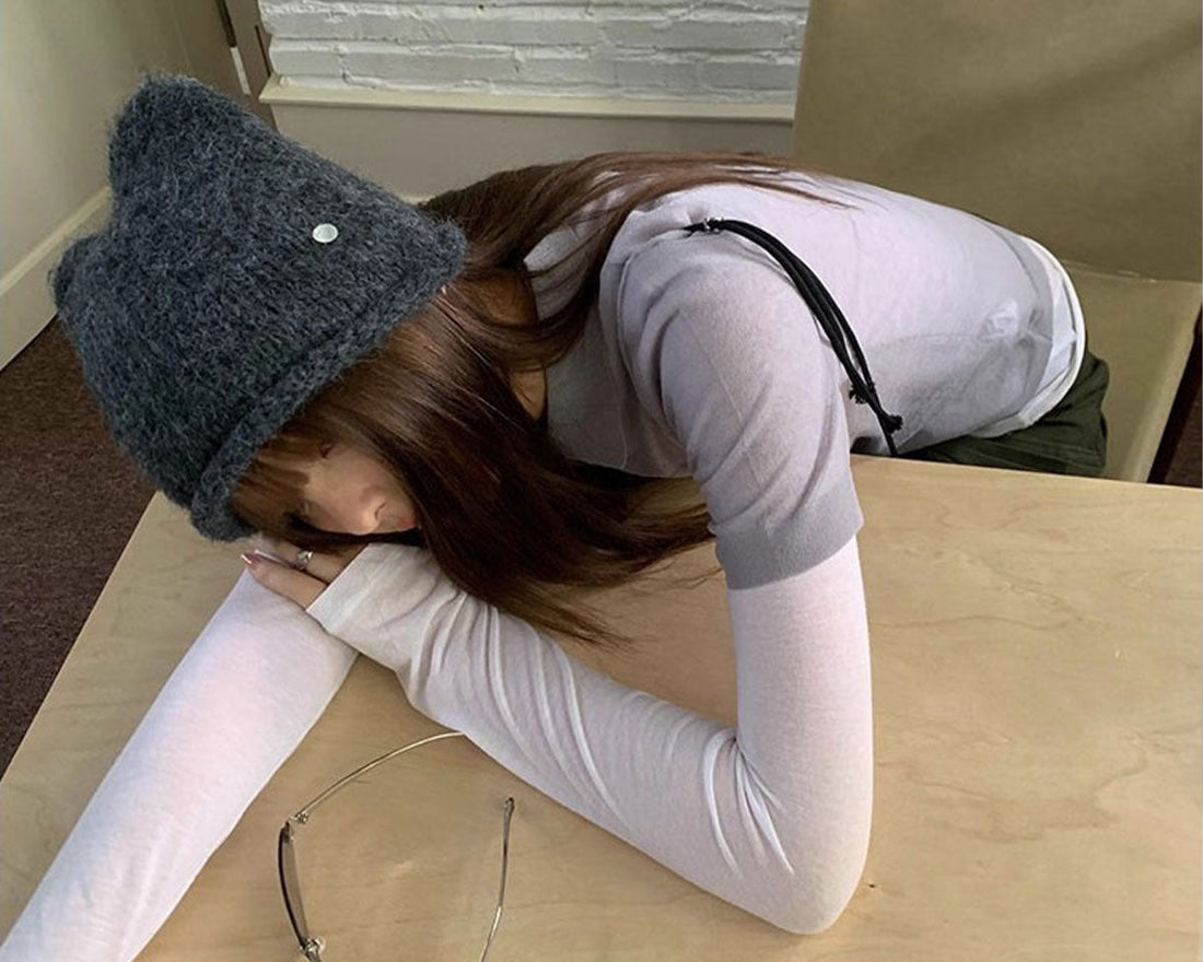 🆕新品上架💖【梨花瑪雅】💕韓系圓頂貓耳朵保暖貝殼釦毛線帽(6色)