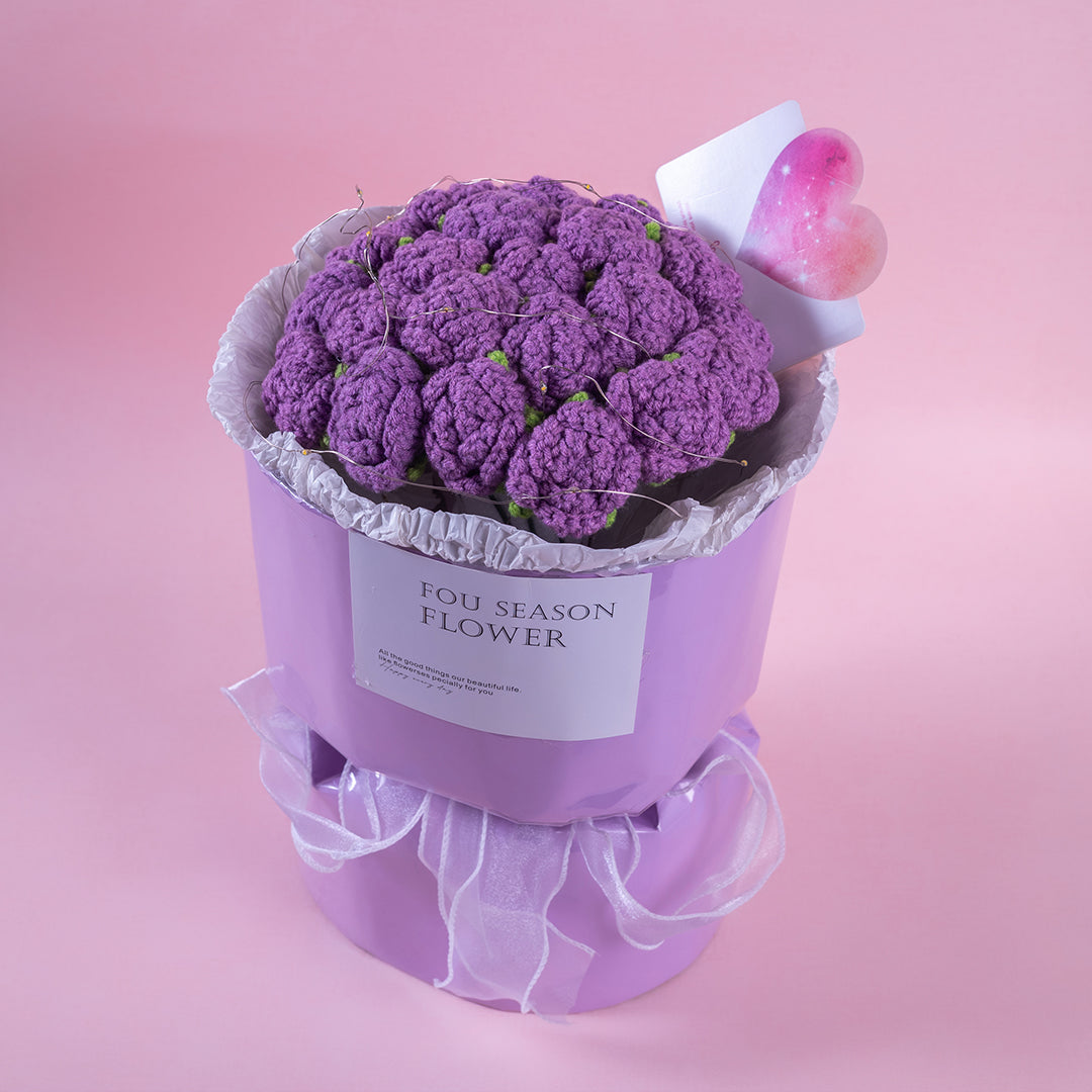 🆕新品上架【梨花瑪雅】💖絕美手工針織毛線葡萄紫色玫瑰花束(須等製作期約7~14天)閨蜜禮物,情人禮物,生日禮物