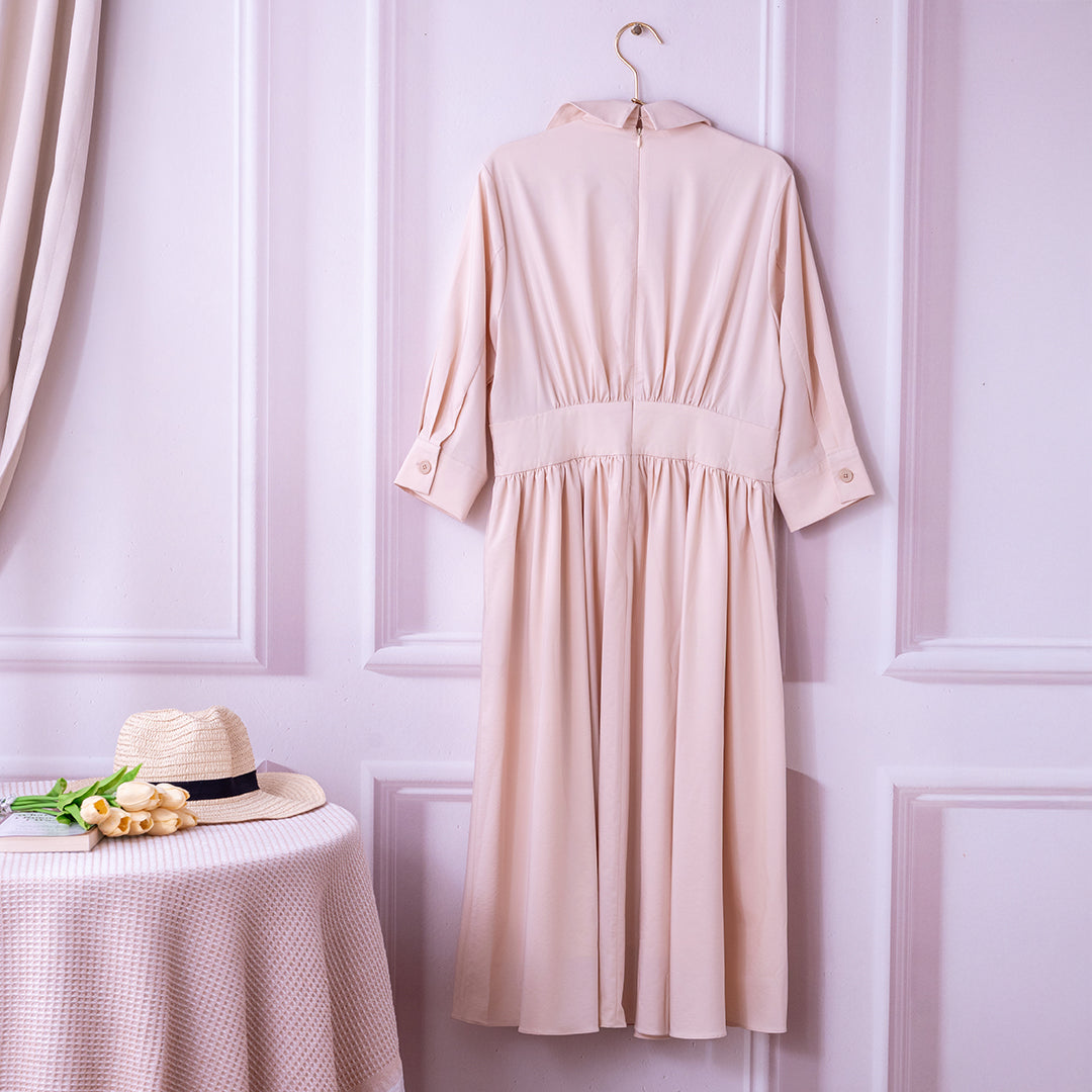 💖新品上架【梨花瑪雅】韓國設計自訂款氣質優雅韓風氣質珍珠釦襯衫垂墜美感傘裙長洋裝