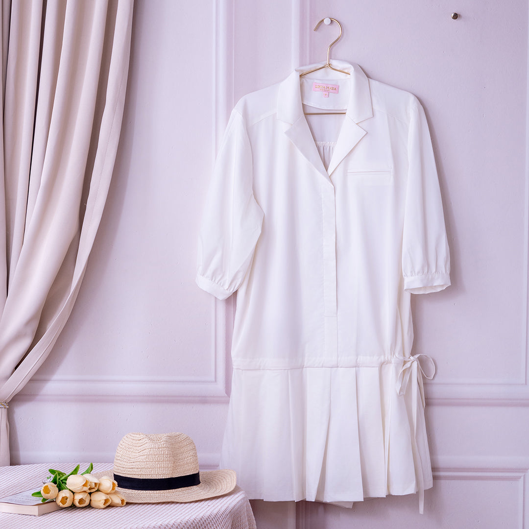 💖新品上架【梨花瑪雅】韓國設計自訂款高級感小眾百摺親膚繫帶連身褲裙(2色)