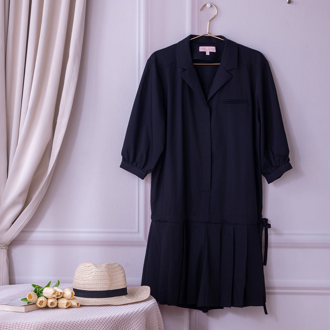 💖新品上架【梨花瑪雅】韓國設計自訂款高級感小眾百摺親膚繫帶連身褲裙(2色)