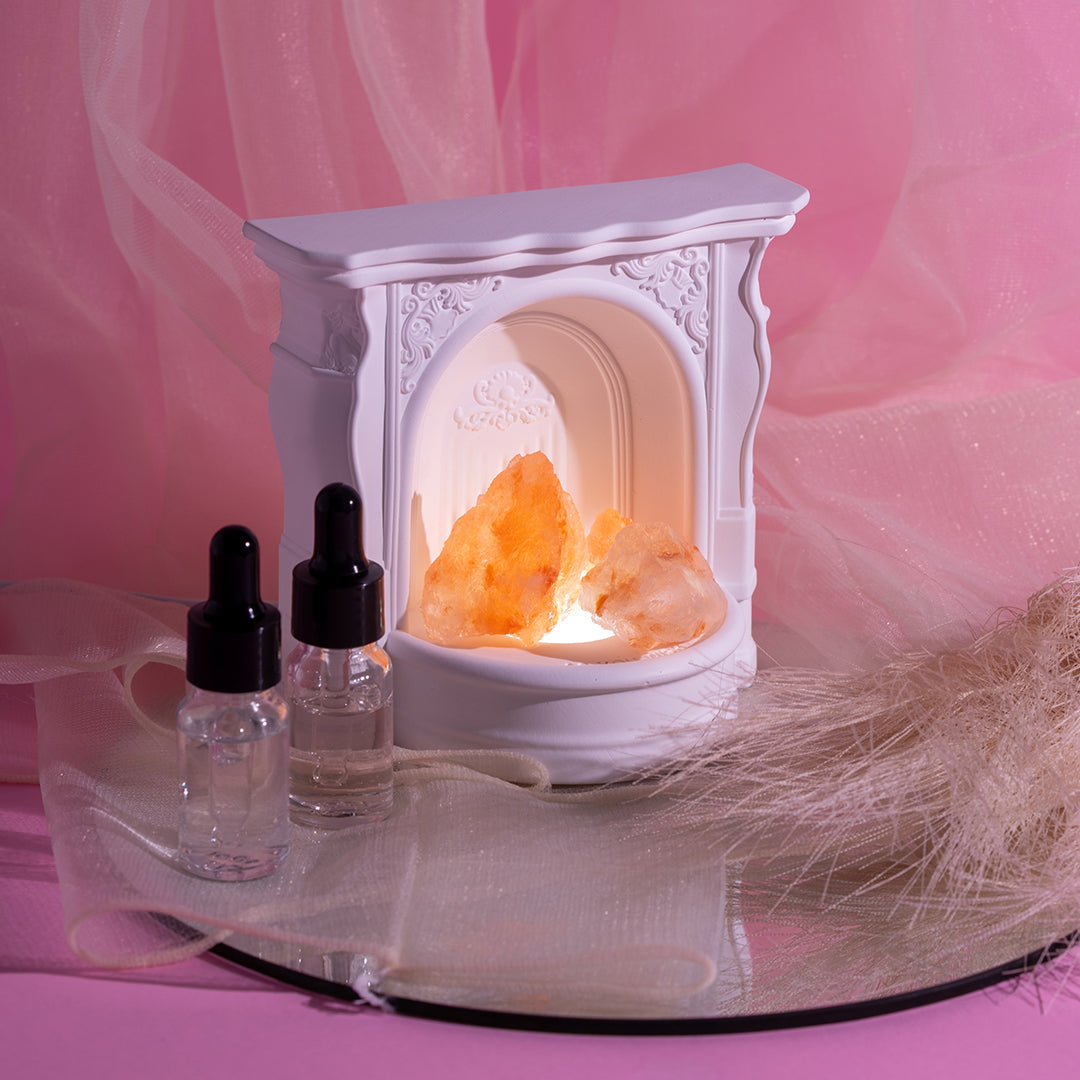 🆕新品上架【梨花瑪雅】選品🏛️3段燈光調節歐洲宮廷壁爐天然水晶石香薰擺飾持久無火精油小夜燈