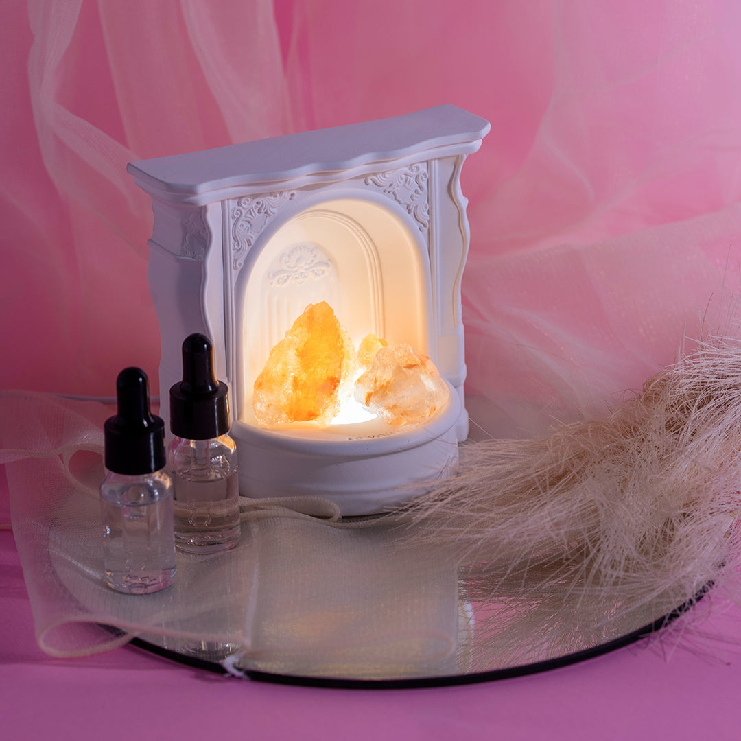 🆕新品上架【梨花瑪雅】選品🏛️3段燈光調節歐洲宮廷壁爐天然水晶石香薰擺飾持久無火精油小夜燈