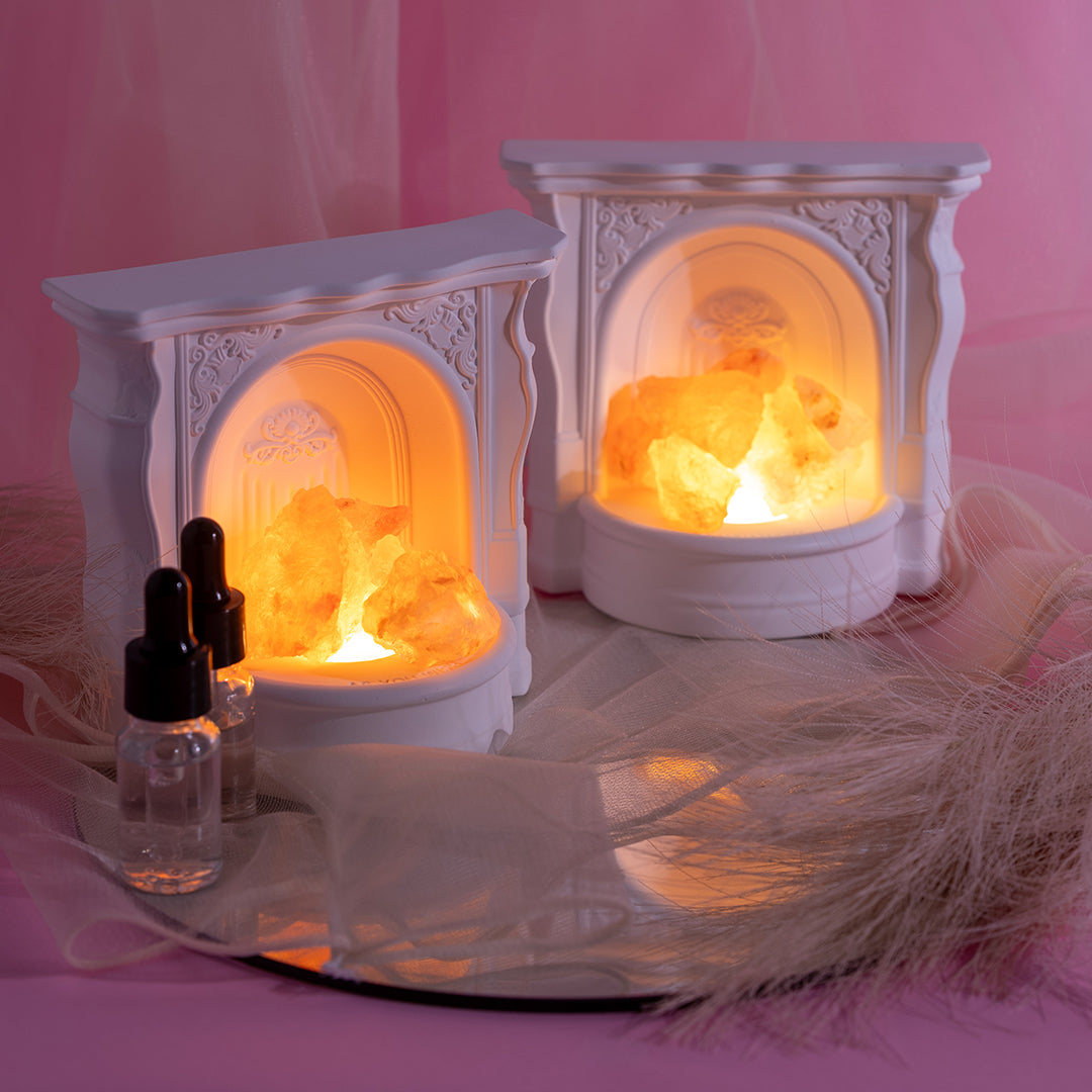 🆕新品上架【梨花瑪雅】選品🏛️3段燈光調節歐洲宮廷壁爐天然水晶石香薰擺飾持久無火精油小夜燈