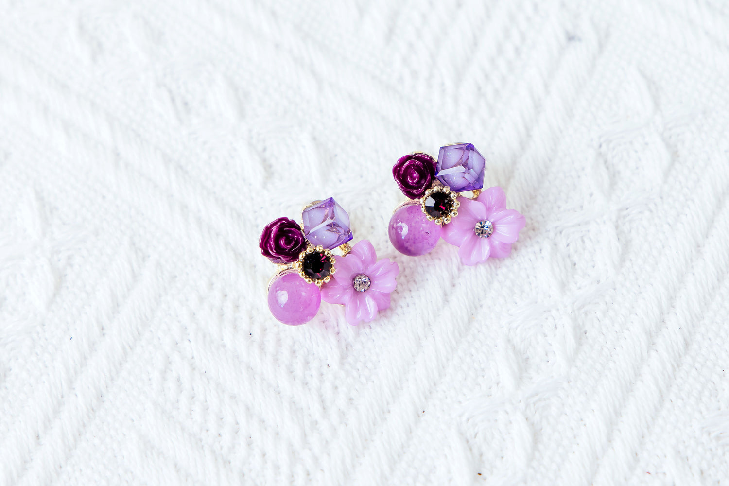 🆕新品上架【梨花瑪雅】💖溫柔復古甜美紫色水晶花朵925純銀針耳環